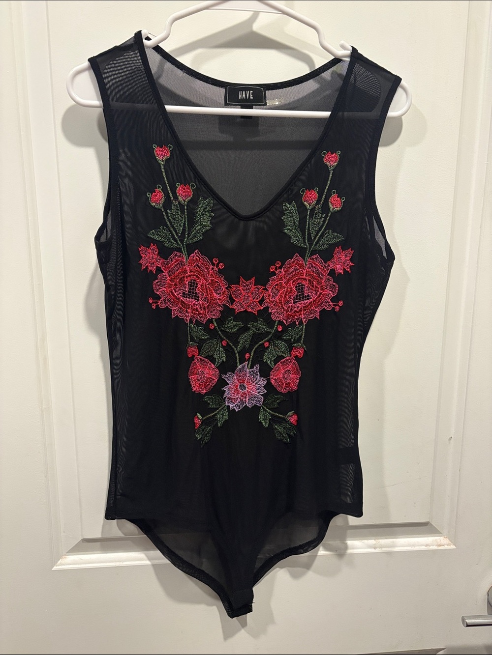 Floral Embroidered Mesh Bodysuit